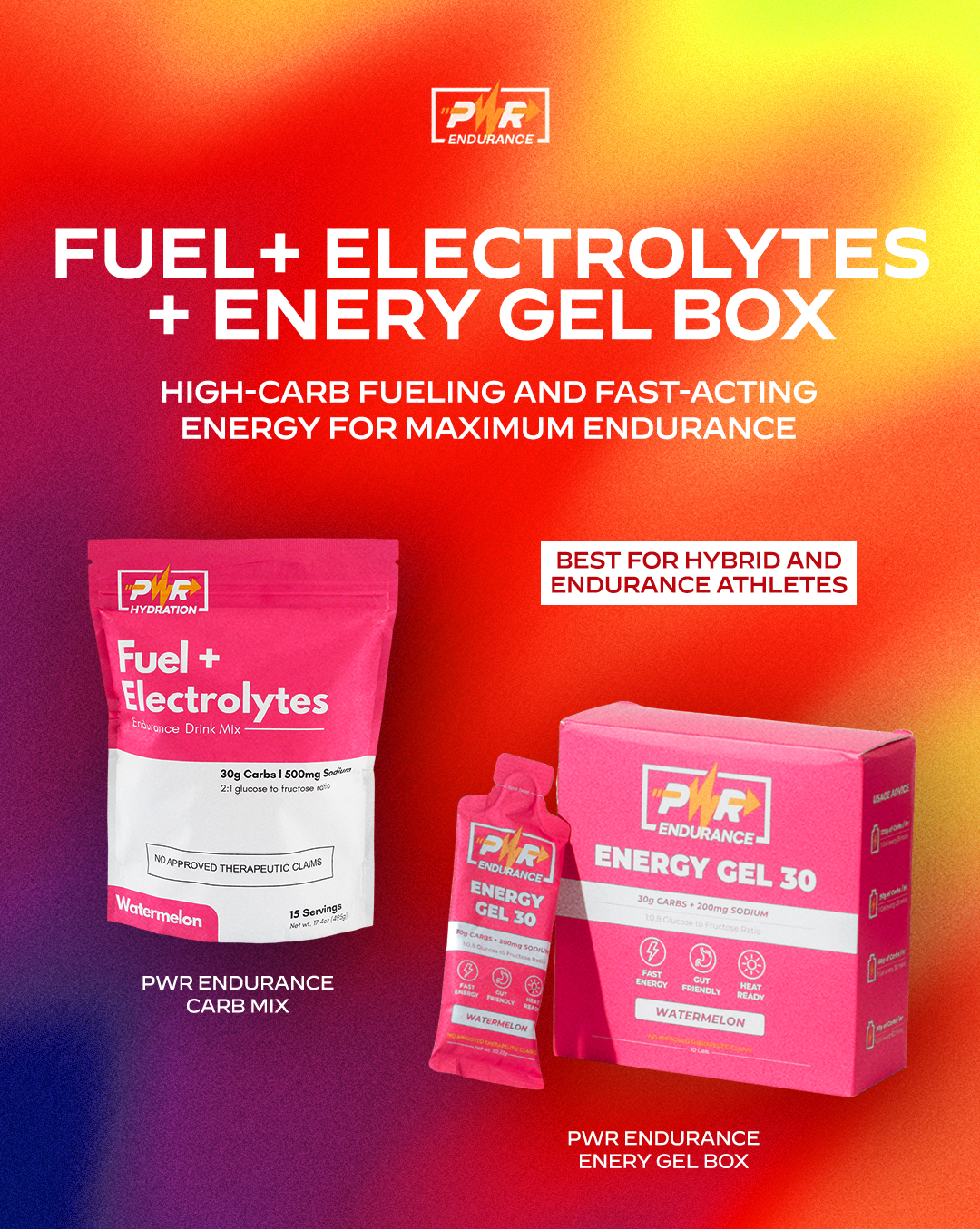 PWR Endurance Fuel & Hydration Bundle | Carb Mix + Energy Gel Box (Watermelon)
